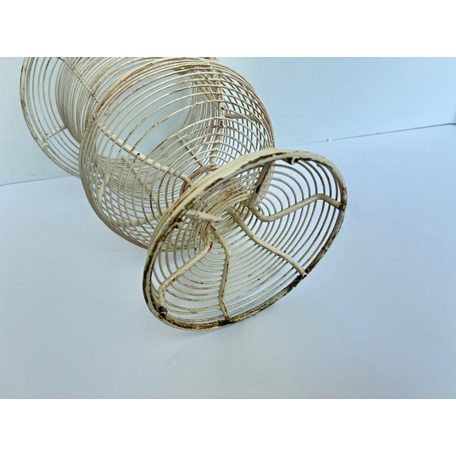 Vintage Antique White French Metal Urn | Wire Egg Basket | Jardiniere Planter For Sale - Image 11 of 12