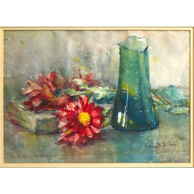 A rare signed watercolor still life by Anna S. Fisher (1873–1942). This piece exudes an understated beauty--the longer you...