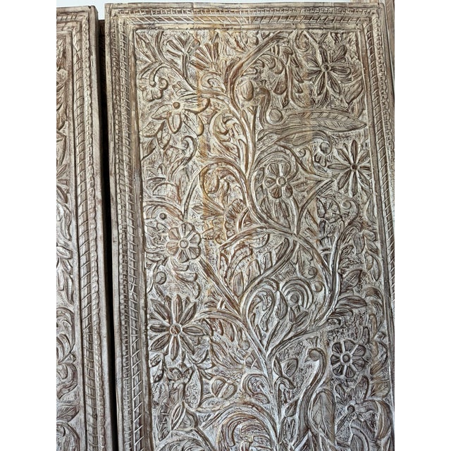 Hand-Carved Tree of Life Wood Door Panel | Vintage Whitewashed Wooden Wall Art 80x36 For Sale - Image 4 of 10