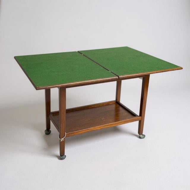 Textile Mid-Century Card Table with Green Felt Folding Top For Sale - Image 7 of 7