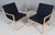 Ole Wanscher lounge chair new upholstered in blue wool. Made of solid soap treated beech. Model PJ 112, made by Poul...
