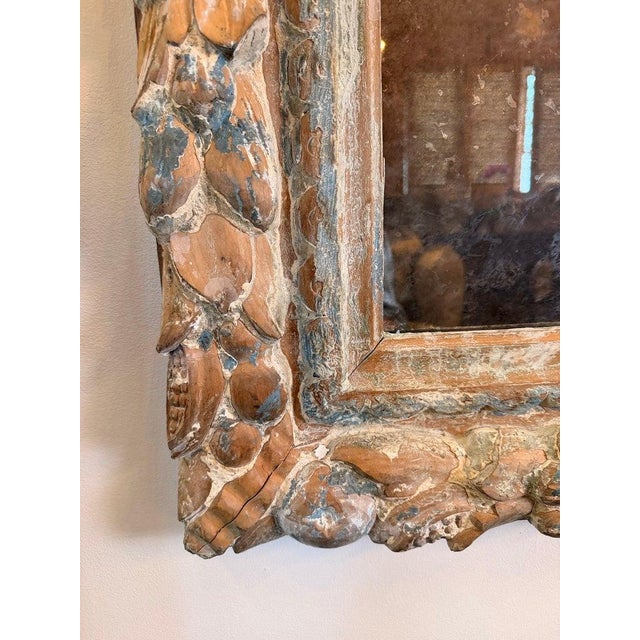 Wood Antique French Carved Wood Mirror With Foliate Frame and Original Foxed Glass For Sale - Image 7 of 9
