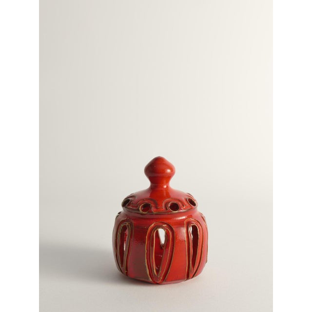 Lobster Red Handmade Ceramic Candle Lamp by Barbro Sundelin for Basun Keramik For Sale - Image 4 of 13