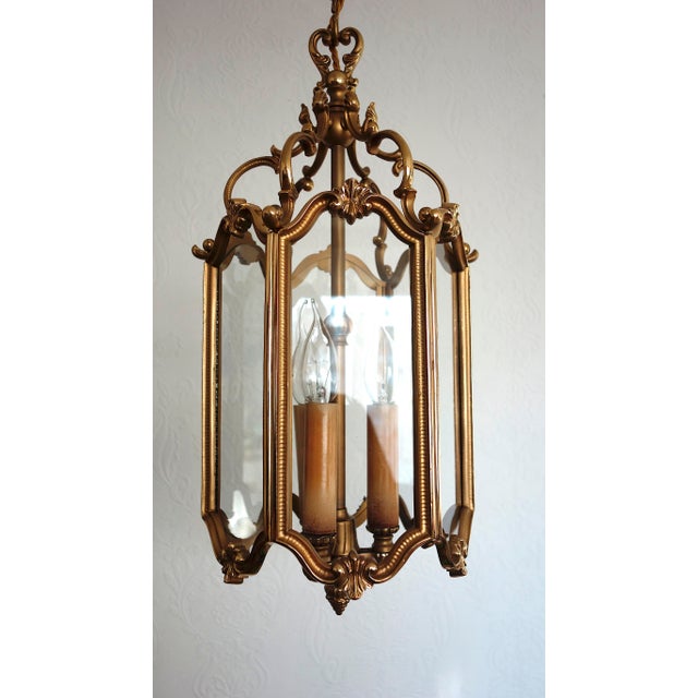 Metal Brass and Glass Lantern Pendant, 1960s For Sale - Image 7 of 17