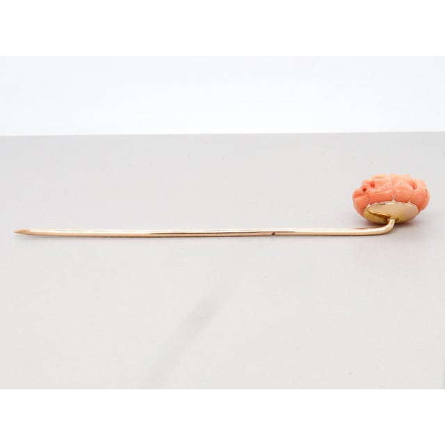 Vintage 10k Gold & Carved Coral Bead Stickpin For Sale - Image 11 of 12
