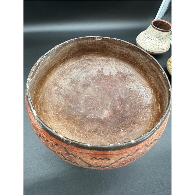 Red Peruvian Shapido Conido Style Polychrome Red Clay Pottery Vessel For Sale - Image 8 of 16