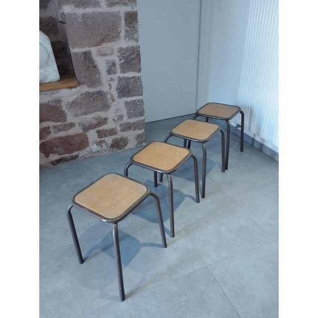 Vintage Industrial Stackable Bar Stools from Mullca, France, 1950s, Set of 4 For Sale - Image 13 of 16