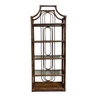 Mid-Century Brown Jordan Pagoda Top Rattan Etagere With Five Shelves For Sale