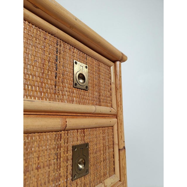 Wood Italian Chest of Drawers with Mirror in Bamboo Wicker & Brass attributed to Dal Vera, 1970s For Sale - Image 7 of 18