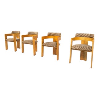 Armchairs in Wood and Fabric, Italy, 1970s, Set of 4 For Sale