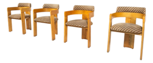 Armchairs in Wood and Fabric, Italy, 1970s, Set of 4