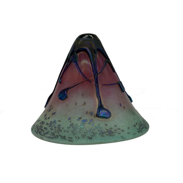 Art Nouveau c.1997 Signed French Artist Michelle Luzoro Art Nouveau Glass Set Vase and Lamp Topper For Sale - Image 3 of 10