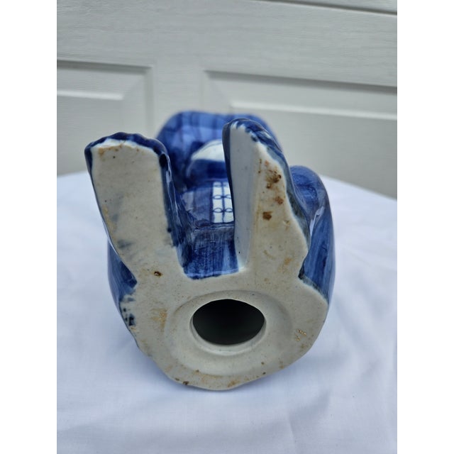 Vintage Chinoiserie Blue White Ceramic Monkey Dish - 8.25" Height For Sale - Image 12 of 12
