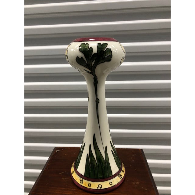 Art Nouveau Antique Green and Yellow Royal Dux Art Nouveau Round Porcelain Vase For Sale - Image 3 of 7