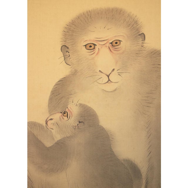 1861 "Monkeys and Puppies" by Nakajima Kayo, Japanese Silk Scroll Painting For Sale - Image 9 of 18