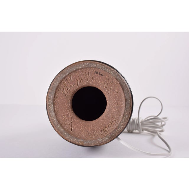 Mid-Century Danish Ceramic Table Lamp in Dark Brown Green Glaze with Shade from Palshus, 1960s For Sale - Image 10 of 11