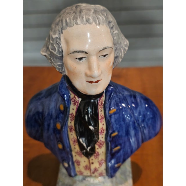 Ceramic Early 20th Century George Washington Staffordshire Bust After Houdon Made in England Usa 250 For Sale - Image 7 of 10