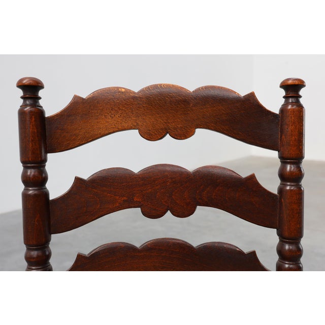 Rustic Oak Ladder-Back Chair with Rush Seat and Cabriole Front Legs, France, 1900s For Sale - Image 12 of 14