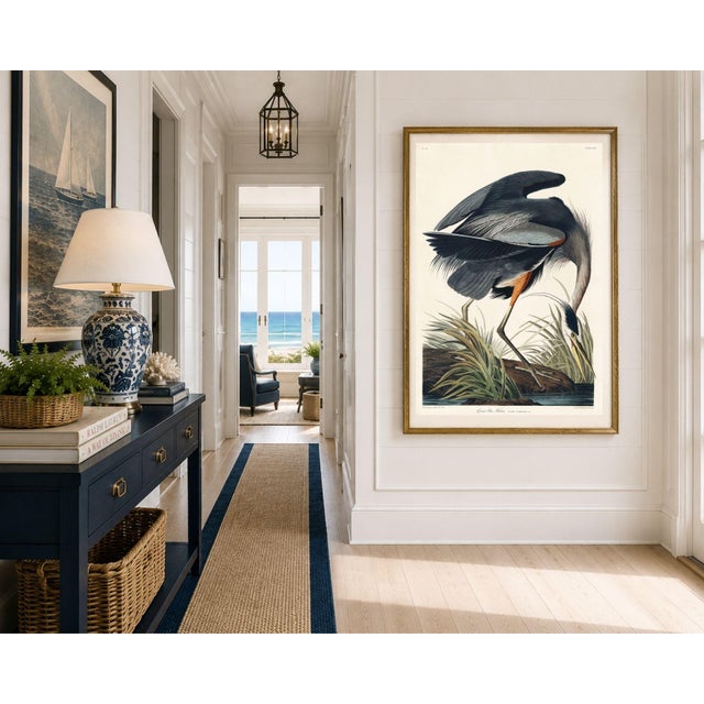 John James Audubon Great Blue Heron by John James Audubon, Vintage Art Print Reproduction, 32" × 48" For Sale - Image 4 of 10