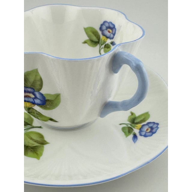 1940s 1940s Shelley Morning Glory Tea Cup, Blue Dainty Shape Cup and Saucer, English Fine Bone China For Sale - Image 5 of 8