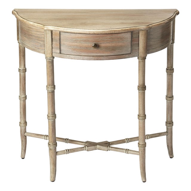 Skilling 31 in. W Specialty Demilune Shape Wood 1 Drawer Console Table, DriftWood For Sale