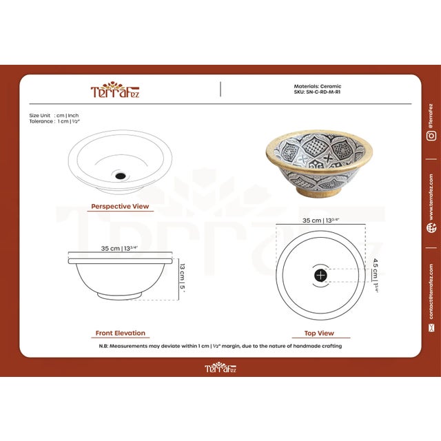 Custom Made Round Ceramic Bathroom Sink, Hand-Painted Vessel Sink For Sale - Image 9 of 9