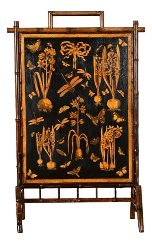 French 19th Century Bamboo & Decoupage Fireplace Screen