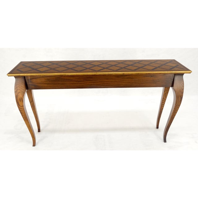 Baker Furniture Company Parquetry Inlay Top Cabriole Leg Scallop Ornament Chestnut Console Sofa Table For Sale - Image 4 of 13