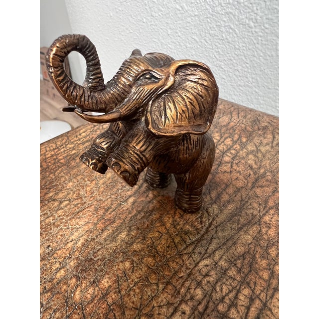 Maitland - Smith 1980s Maitland-Smith Decorative Box With Crackle-Finish Leather, Brass Feet, and an Elephant Finial. For Sale - Image 4 of 9