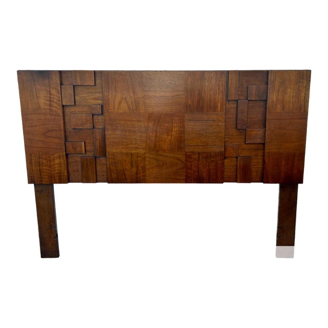 Vtg. MCM Queen/Full Size Lane Staccato Brutalist Collection Walnut Headboard For Sale