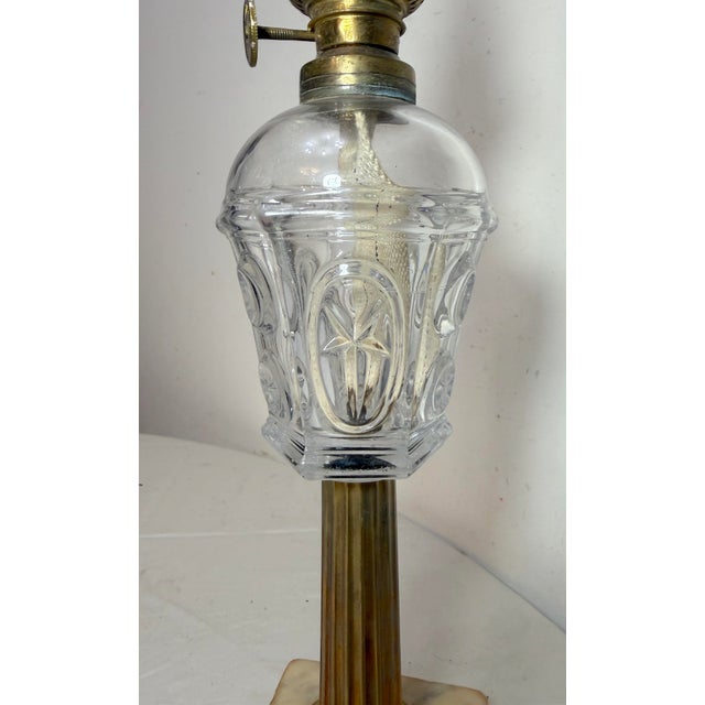 Rare Antique 19th Century Glass Brass Marble Boudoir Whale Oil Table Lamp For Sale - Image 4 of 11