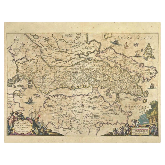 Johannes Janssonius, Achaiae Noua, Etching, 1650s For Sale