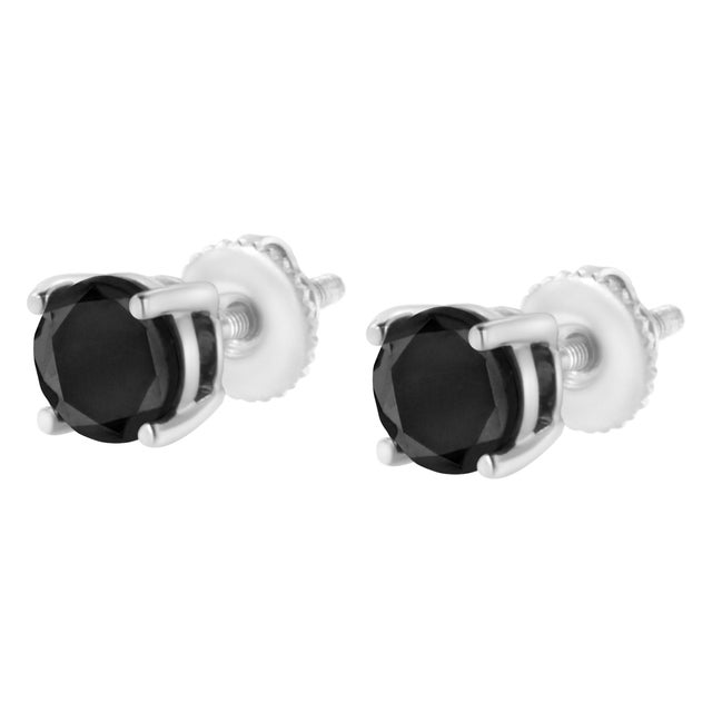 Haus of Brilliance 14K White Gold 4.00 Cttw Round Brilliant-Cut Black Diamond Classic 4-Prong Stud Earrings with Screw Backs (Fancy Color-Enhanced, I2-I3 Clarity) For Sale - Image 4 of 6
