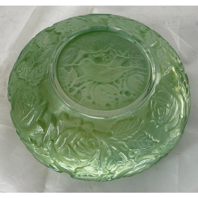 Green Antique Consolidated Lamp and Glass Co. Powder Jar/ Dresser Box With Hummingbirds and Roses. For Sale - Image 8 of 12