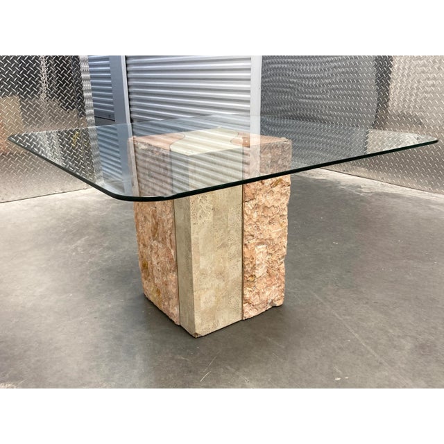 Mid-Century Modern Maitland-Smith Style Tessellated Stone Pedestal Base Glass Top Side Table Manner of Casa Bique For Sale In Denver - Image 6 of 13