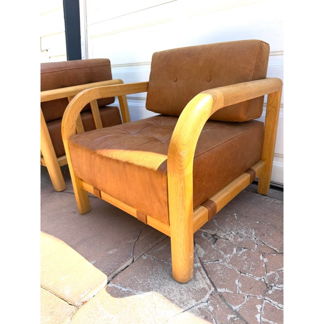 Pair of Leather and Wood Armchairs From Anthropologie For Sale In Los Angeles - Image 6 of 7