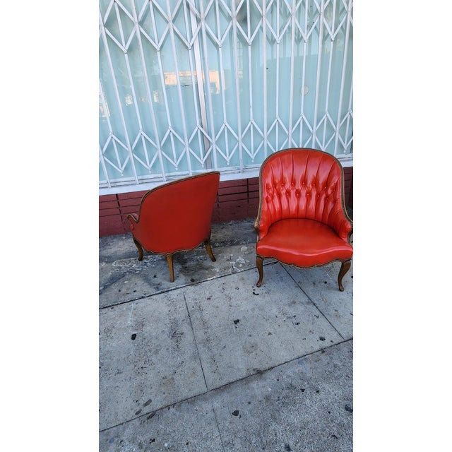 1950s Pair of Vintage Red Tufted Armchairs For Sale - Image 5 of 7