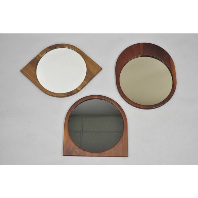 Mid Century Danish Modern Style Sculpted Solid Teak Wood Mirrors - 3 Pc Set For Sale - Image 12 of 12