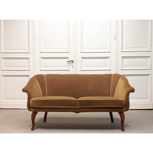 Brown Swedish Two-Seater Sofa in Bronze-Coloured Velour, 1940s For Sale - Image 8 of 8