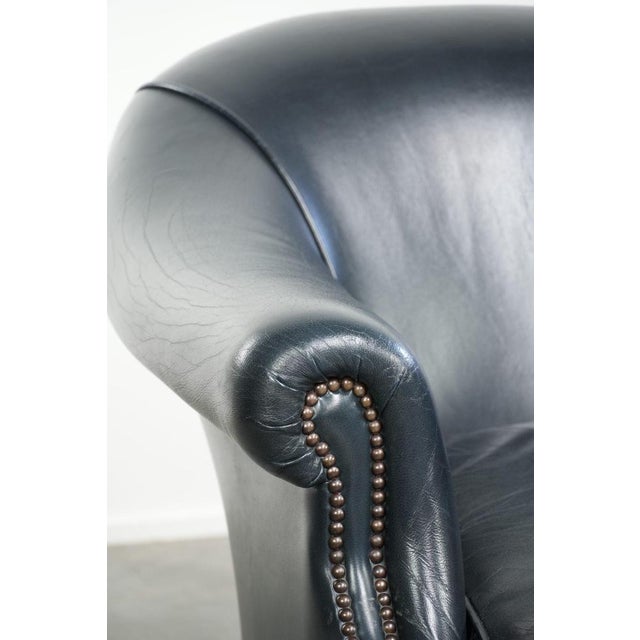 Dark Blue Cowhide Leather Club Chairs, Set of 2 For Sale - Image 11 of 16