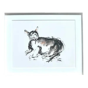 "Pink Ears" Contemporary Ink Drawing by Martha Holden, Framed