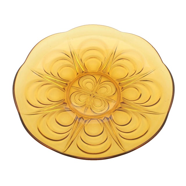 Art Deco Pressed Glass Gateau Dish with Handle or Carrier in Wrought Iron For Sale - Image 4 of 8