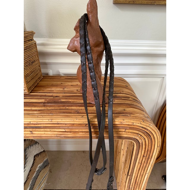 Metal Vintage English Leather Laced Braided Snaffle Horse Reins For Sale - Image 7 of 17
