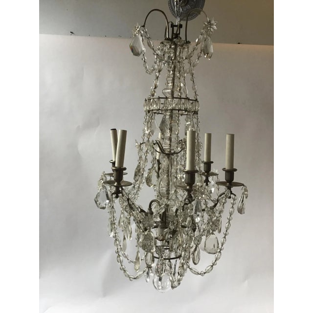 Metal 1940s French 6-Arm Crystal Chandelier For Sale - Image 7 of 13