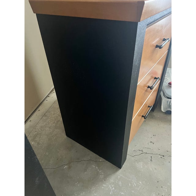 Late 20th Century Postmodern Blond Wood and Black Lacquered Nightstands With Glass Display Shelves - A Pair For Sale - Image 10 of 12