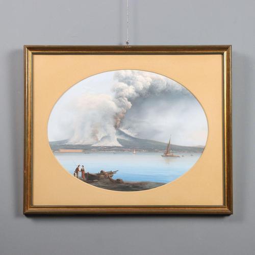 View from Vesuvius, Gouache on Cardboard, 20th Century, Framed For Sale - Image 10 of 10