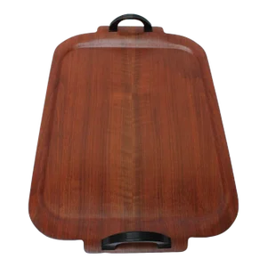 Large Mid-Century Modern Walnut Tray With Bakelite Handles by Faberware