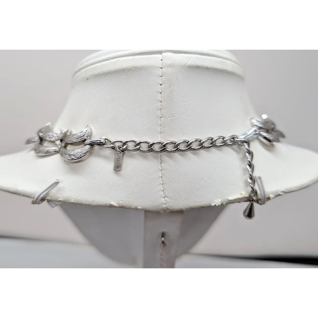 Silver Vintage Signed Monet Textured Rhodium Plated Collar Necklace For Sale - Image 8 of 11