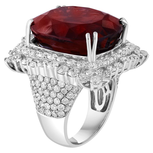 25 Carat Cushion Shape Rhodolite Garnet and 5.8 Carat Diamond Ring 18 Karat Gold For Sale - Image 15 of 18