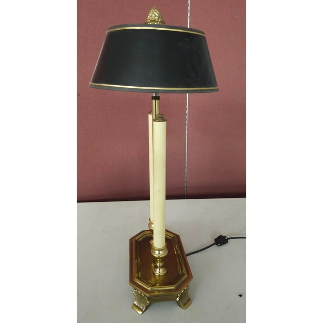 Mid 20th Century French Empire Style Brass Double Bouillotte Table Lamp For Sale - Image 4 of 6